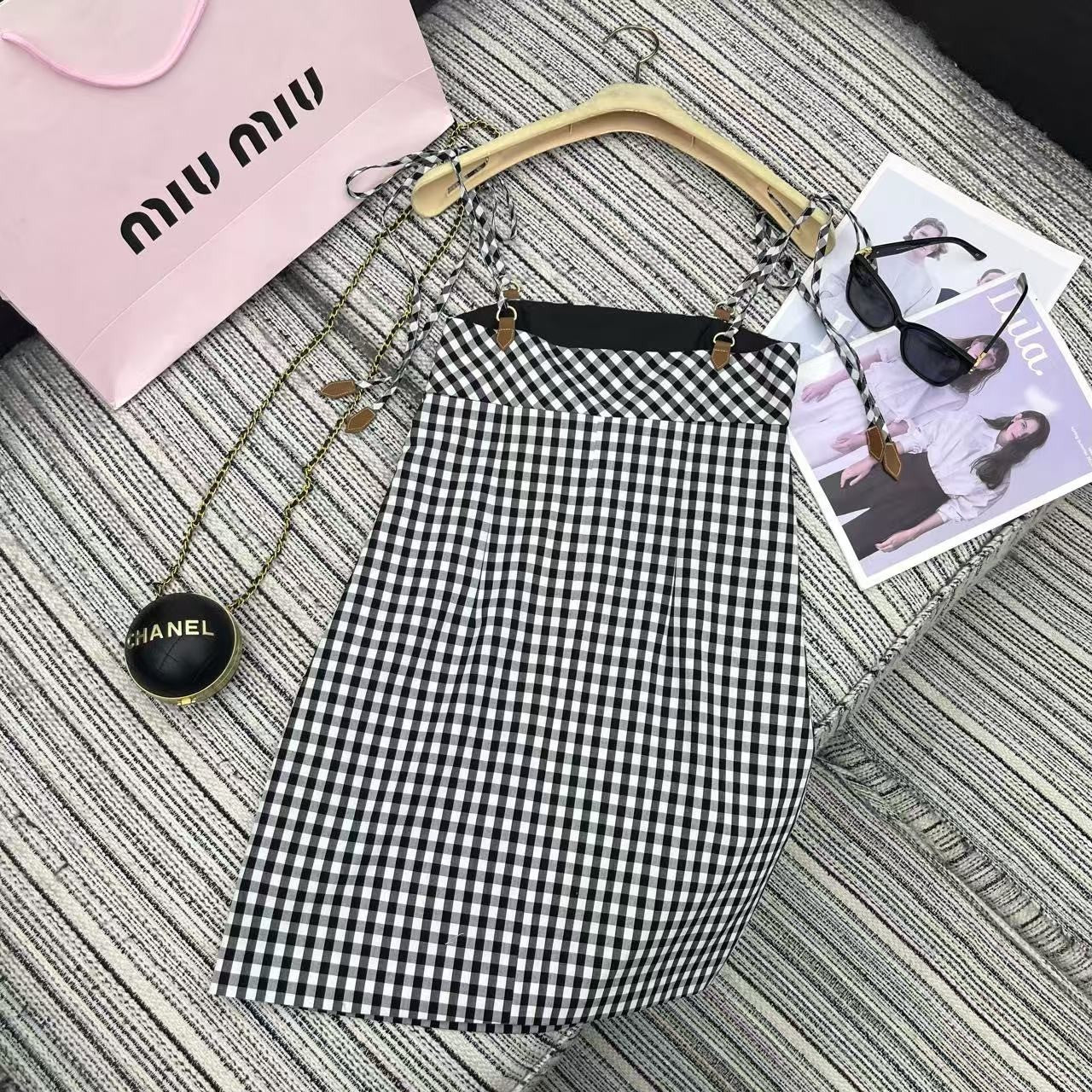 Black & White Gingham Slip Dress