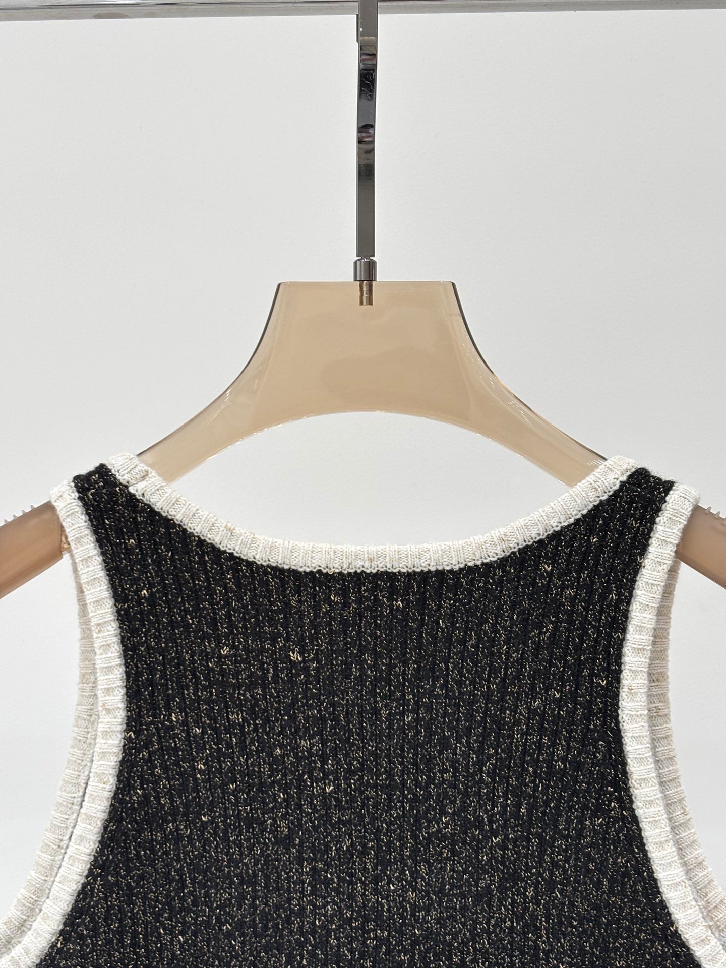 Black & White Tweed-Knit Tank with Metallic Flecks