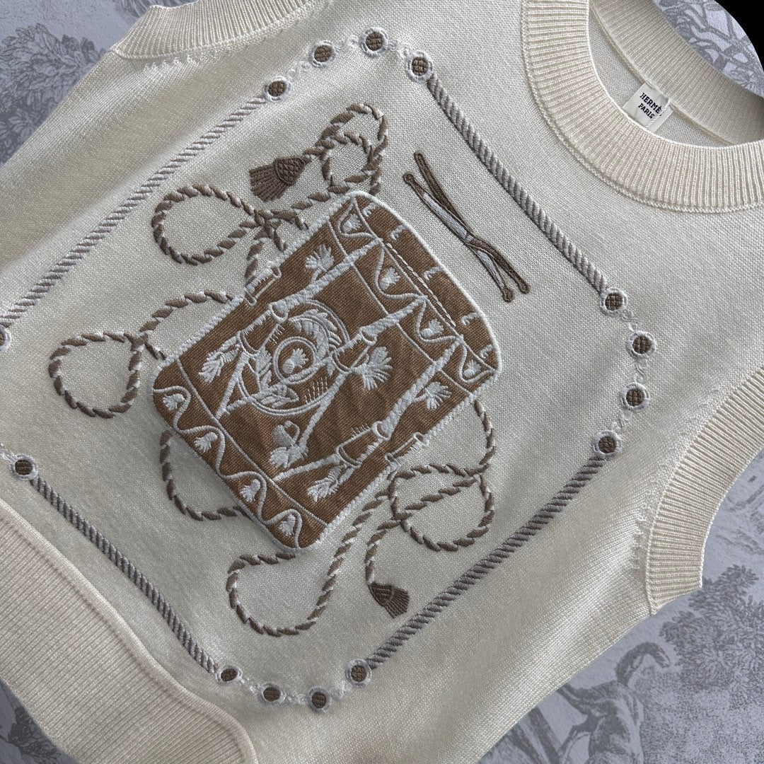 gilet tricoté brodé en laine