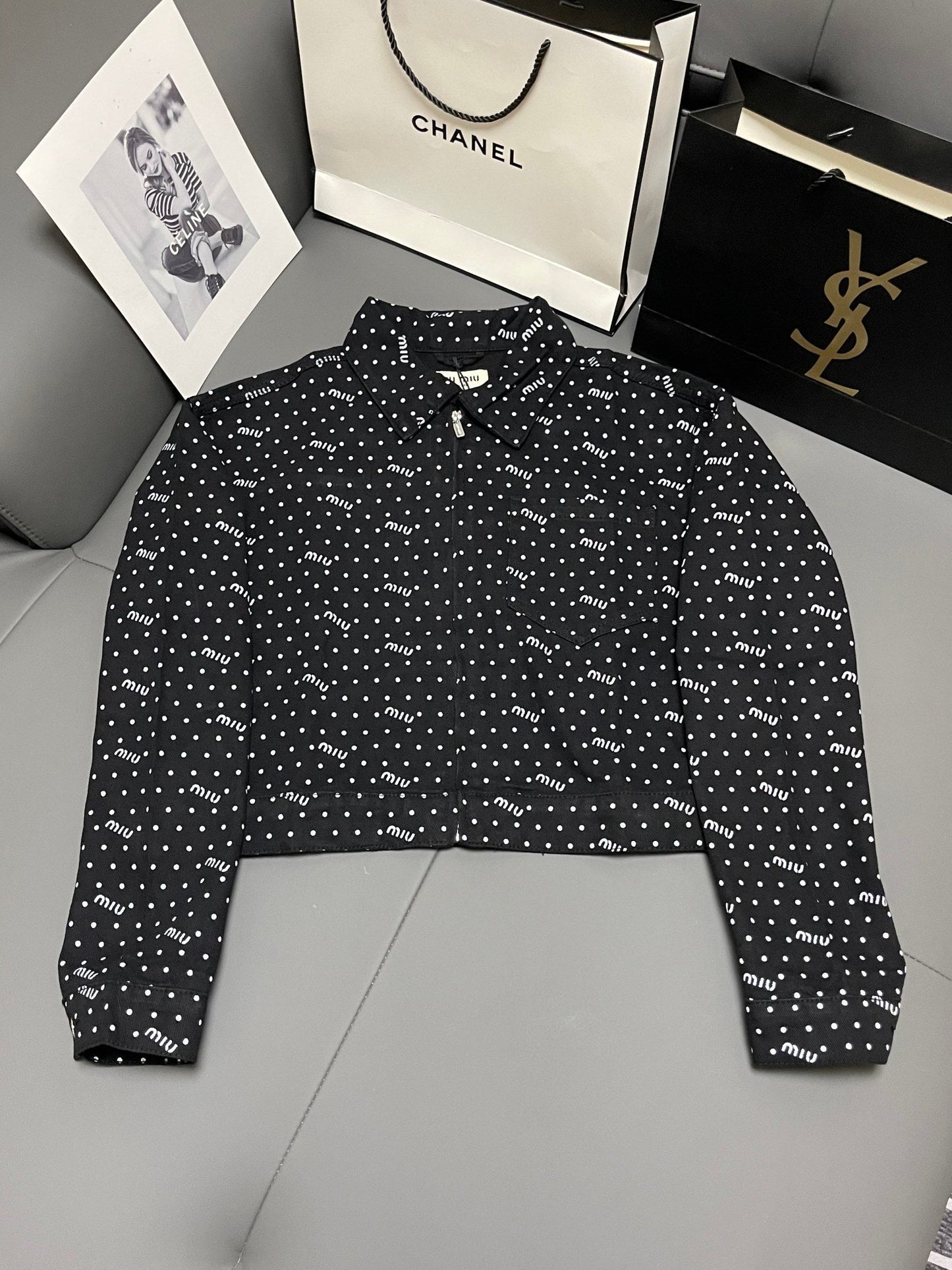 Veste en jean bicolore noir et blanc