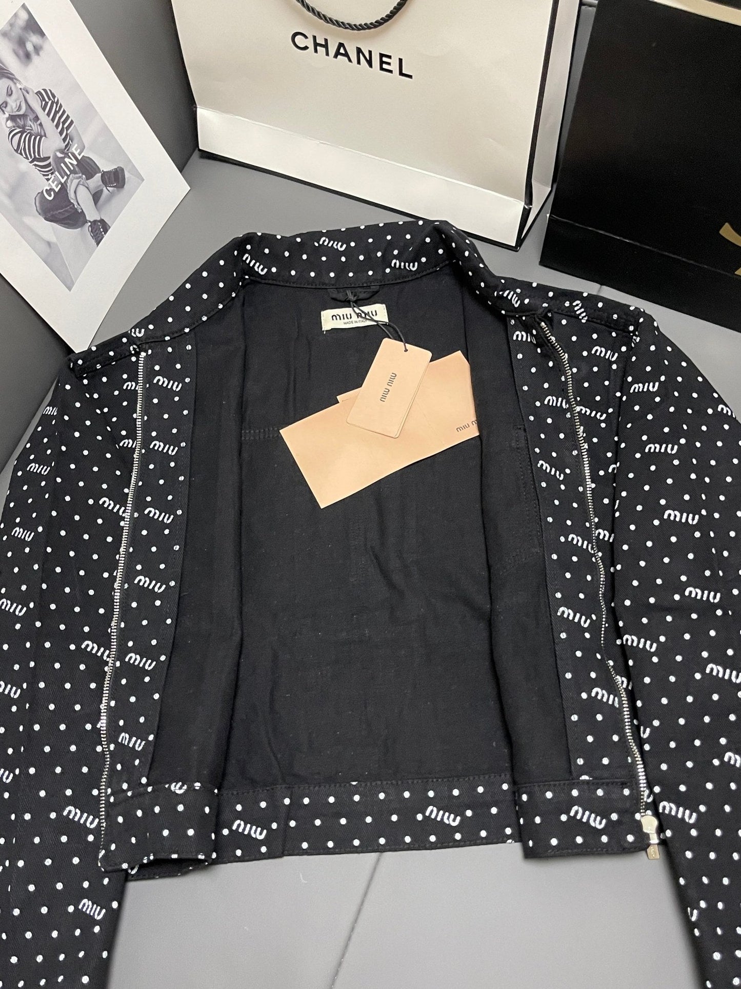 Veste en jean bicolore noir et blanc