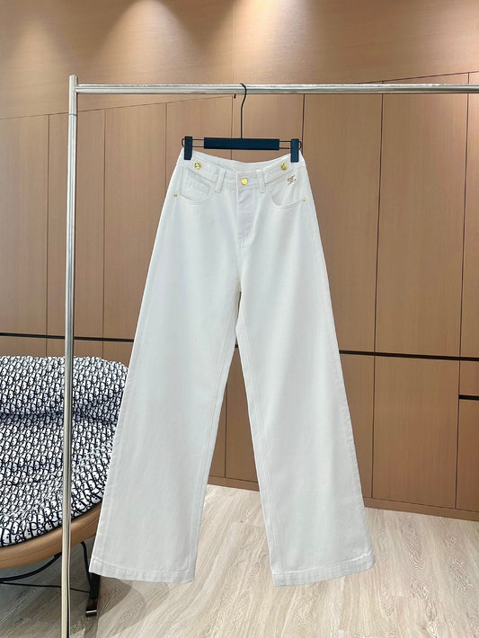 Jean d'hiver à jambes larges et taille haute avec broderie décorative à boutons épais