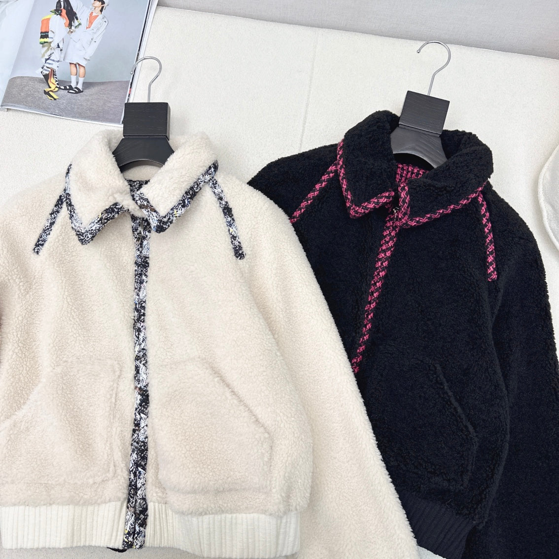 Umweltfreundlicher Teddy-Pelzmantel mit geflochtenem Saum