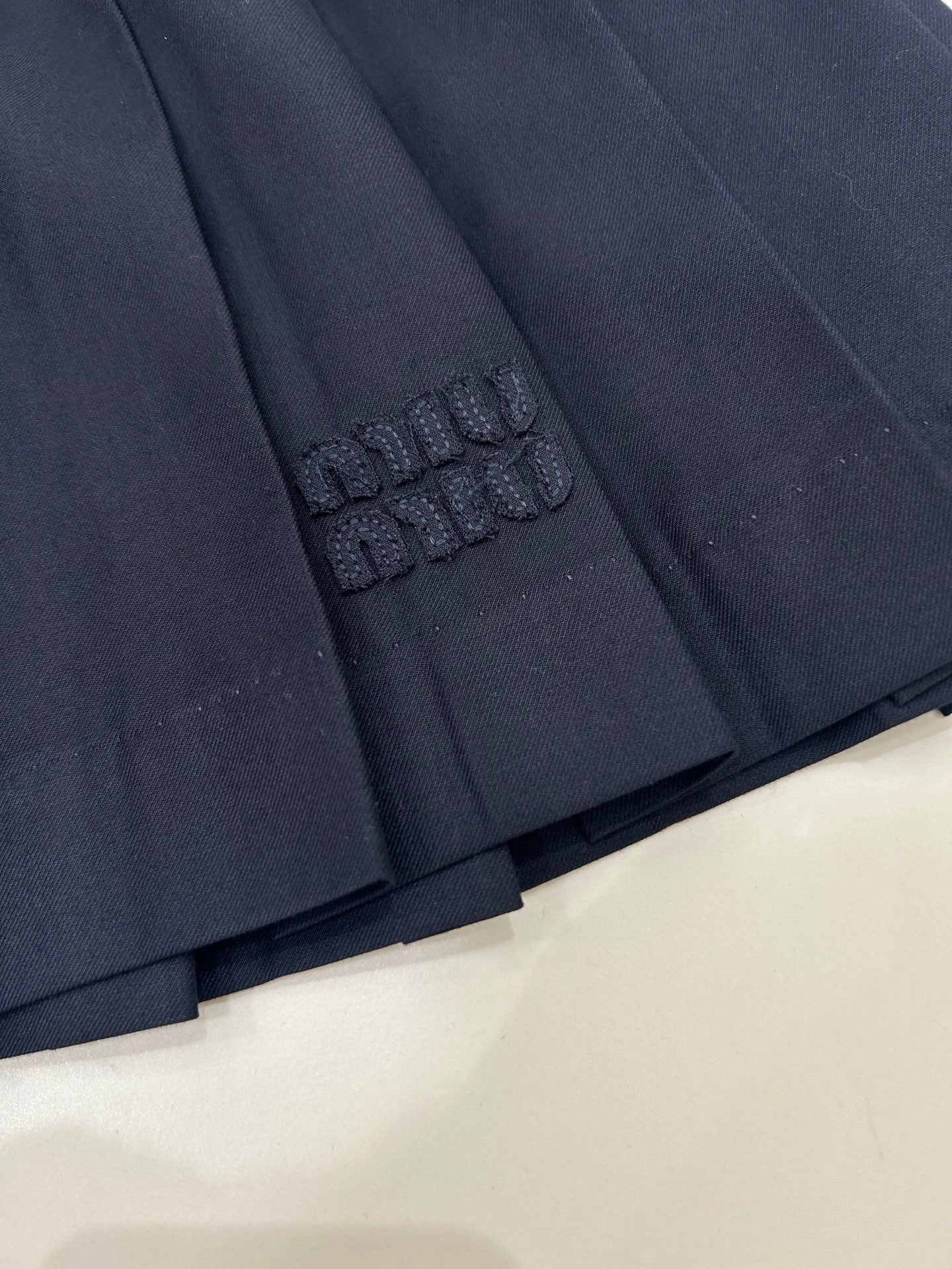 Drawstring Waist Navy Pleated Mini Skirt