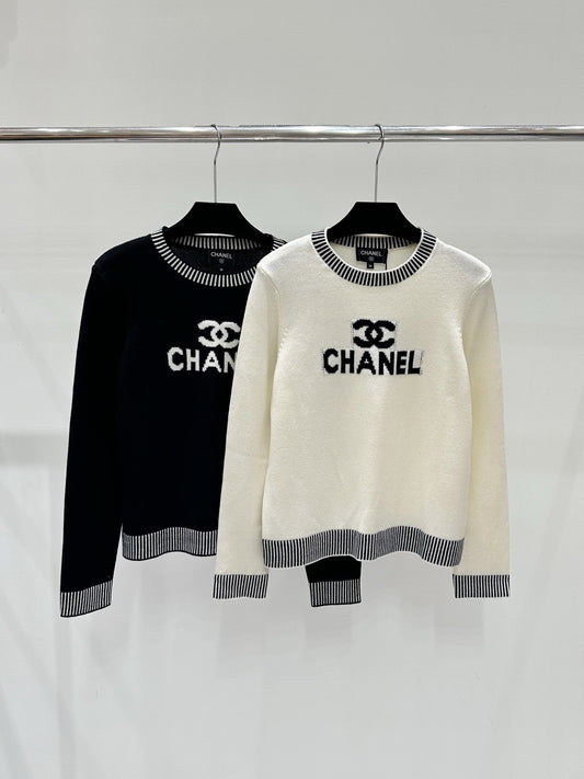 Pull en tricot à rayures verticales, col rond, manches longues