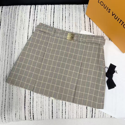 Spring and summer new style side zipper plaid belt skirt