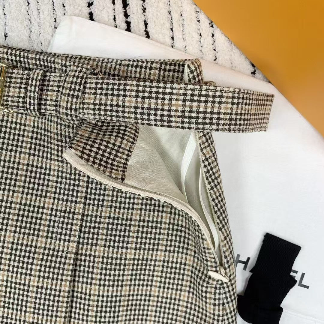 Frühling und Sommer neuer Stil seitlicher Reißverschluss karierter Gürtelrock