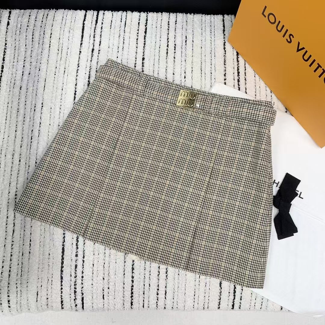 Frühling und Sommer neuer Stil seitlicher Reißverschluss karierter Gürtelrock