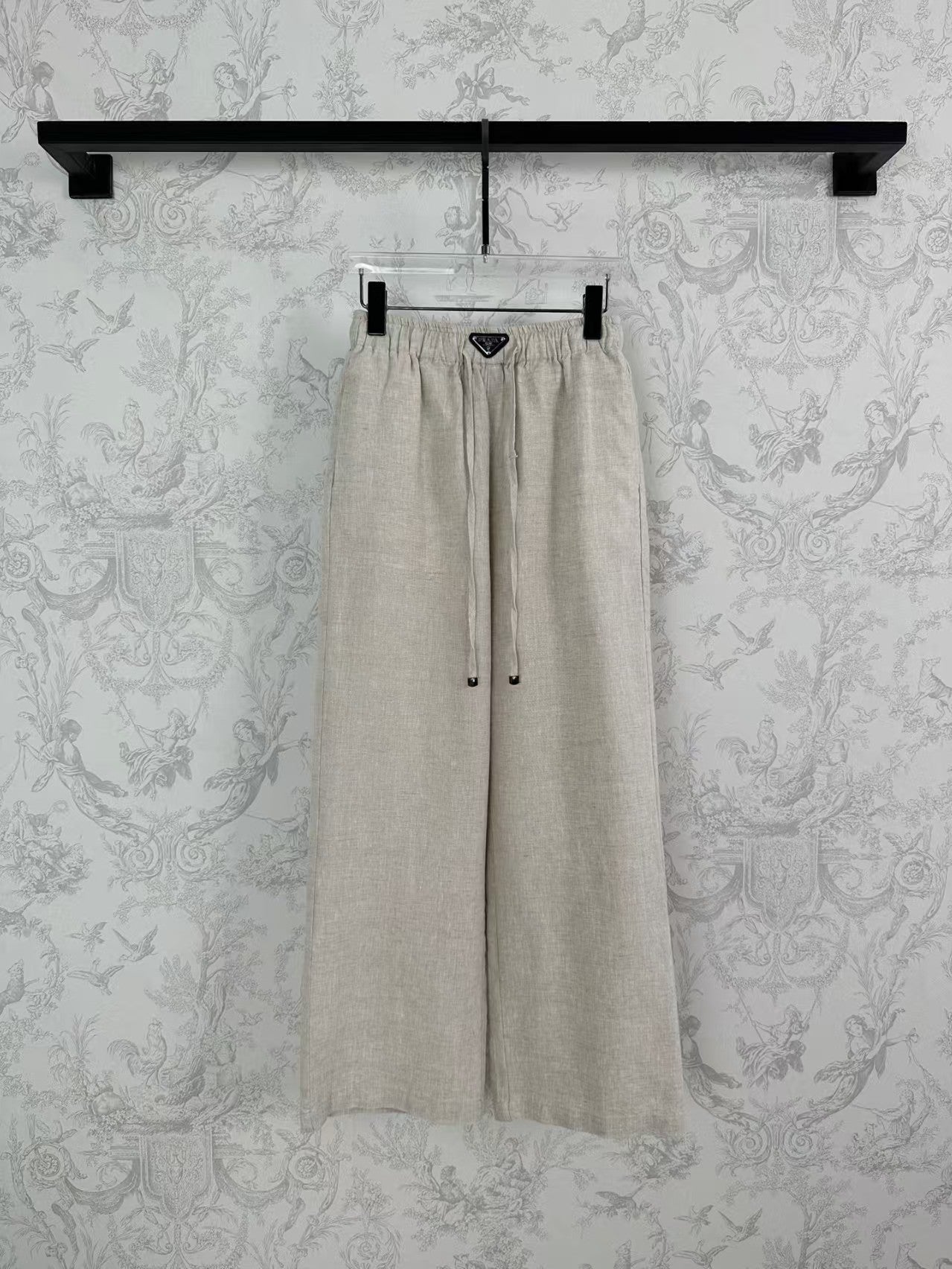 Pantalon large à taille élastique en lin de début de printemps 25