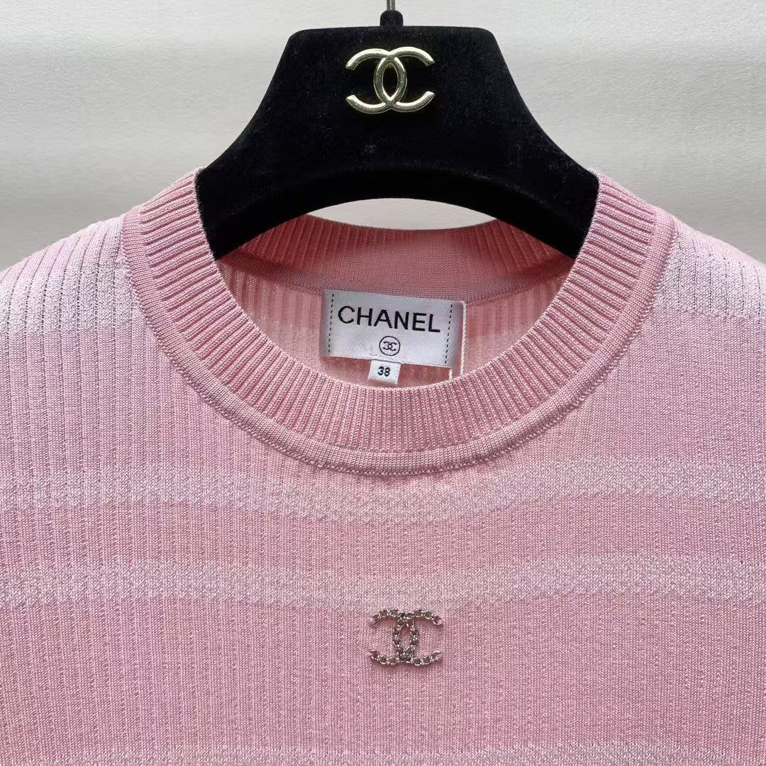 25 nouveaux pulls tricotés à rayures et col rond à manches courtes pour le printemps et l'été