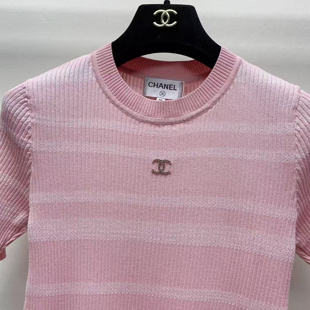 25 nouveaux pulls tricotés à rayures et col rond à manches courtes pour le printemps et l'été