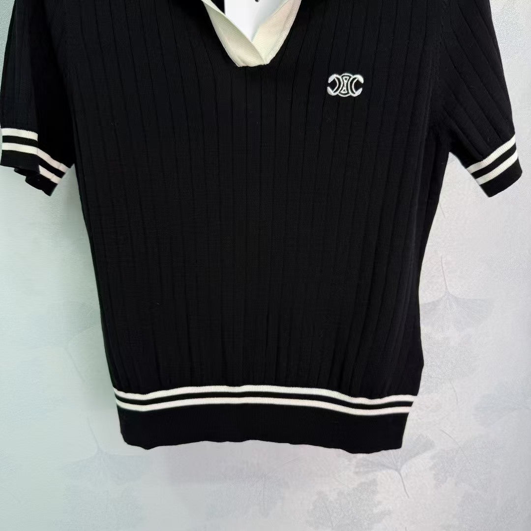 Manches courtes tricotées à revers verticaux