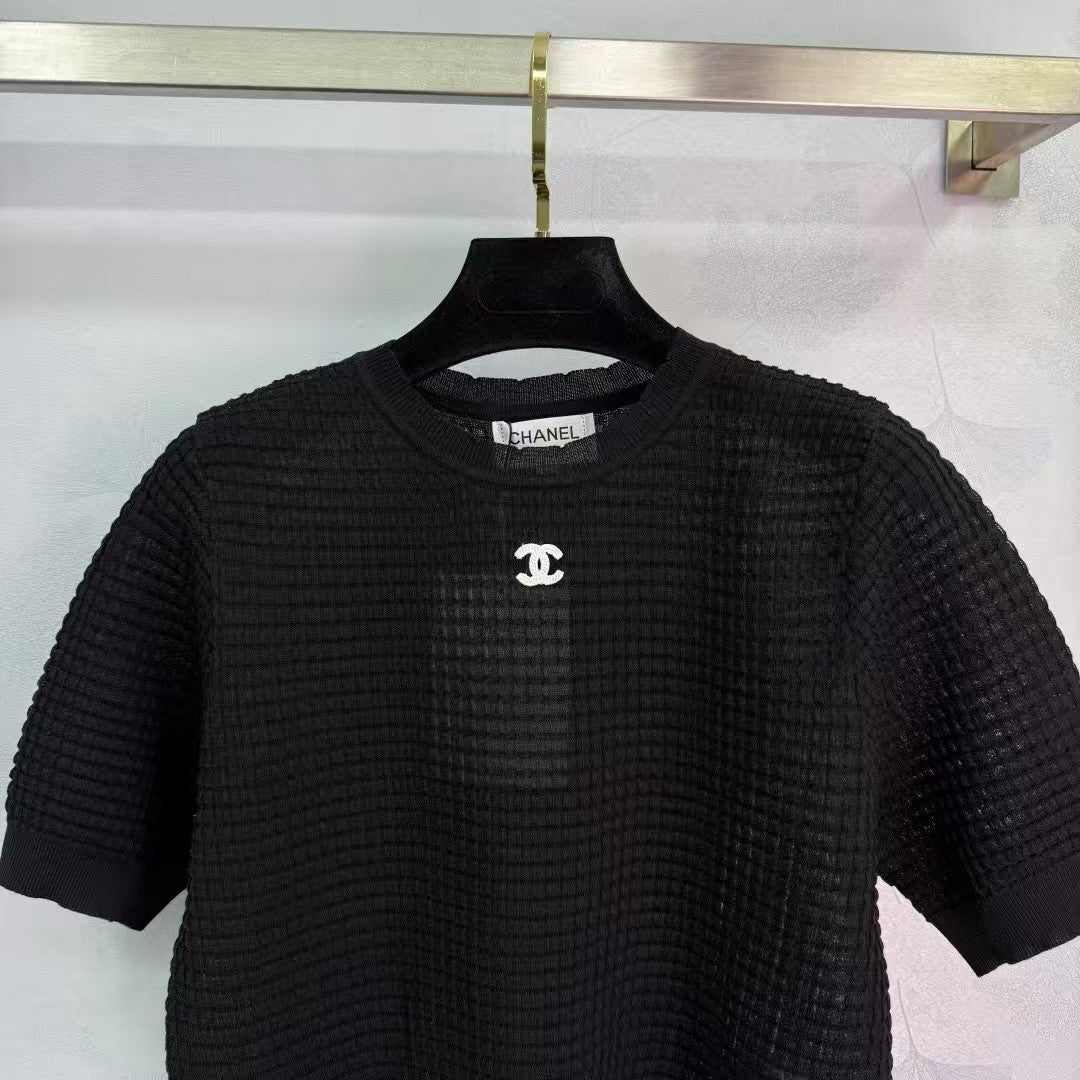 Frühling und Sommer neue gestrickte Rundhalsausschnitt kurze Ärmel