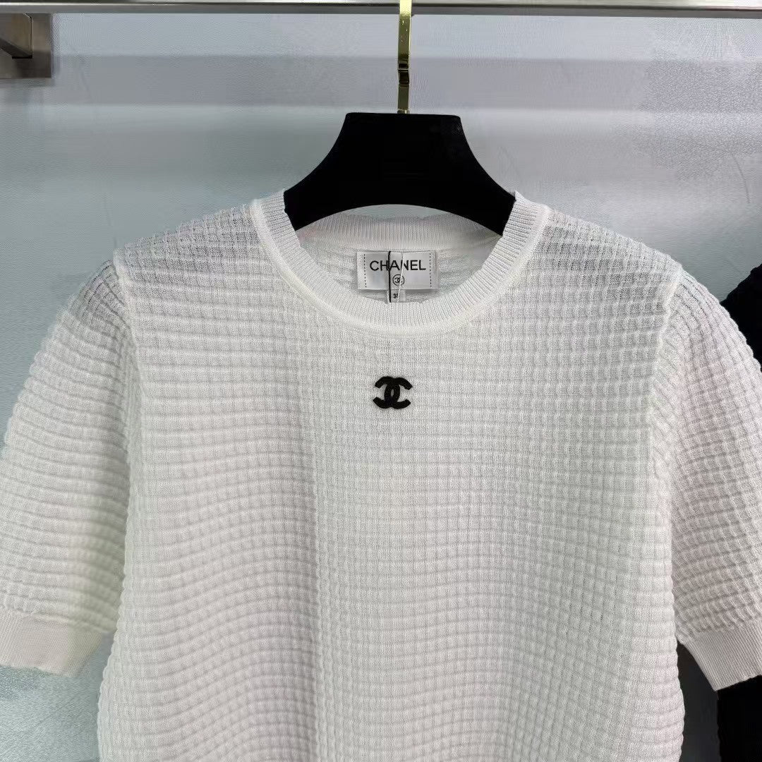 Frühling und Sommer neue gestrickte Rundhalsausschnitt kurze Ärmel