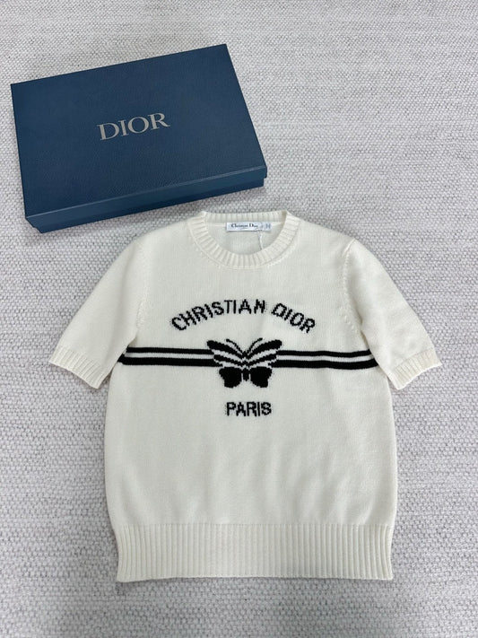 Gestricktes Kurzarmhemd mit Schmetterlingsmuster