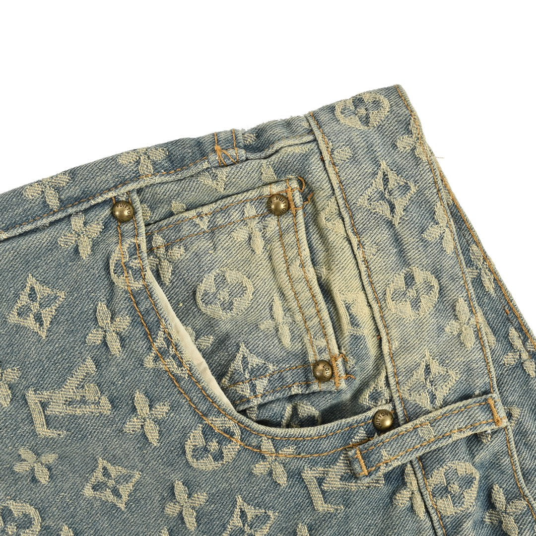 Jean vieilli dégradé floqué alphabet