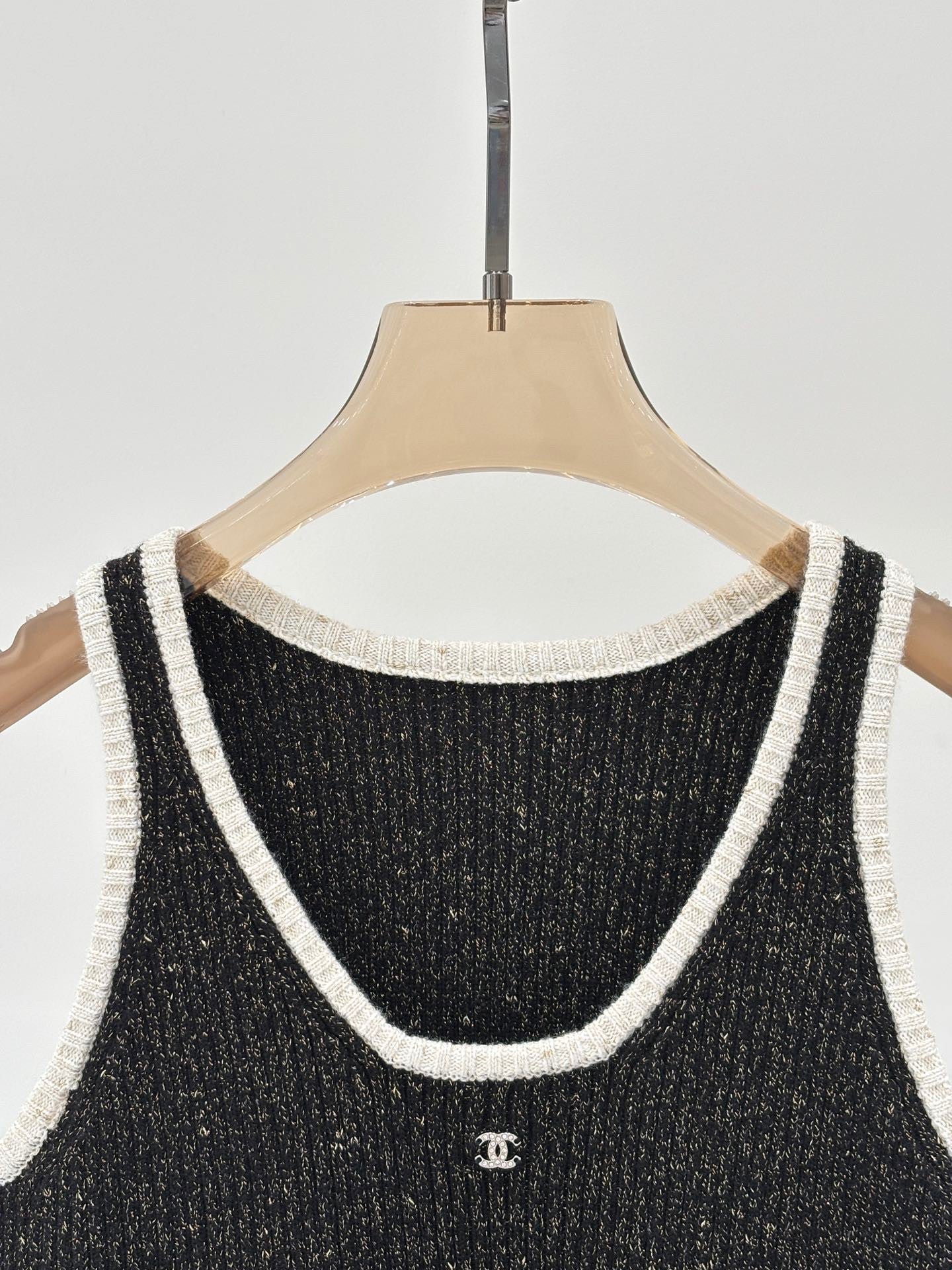Black & White Tweed-Knit Tank with Metallic Flecks