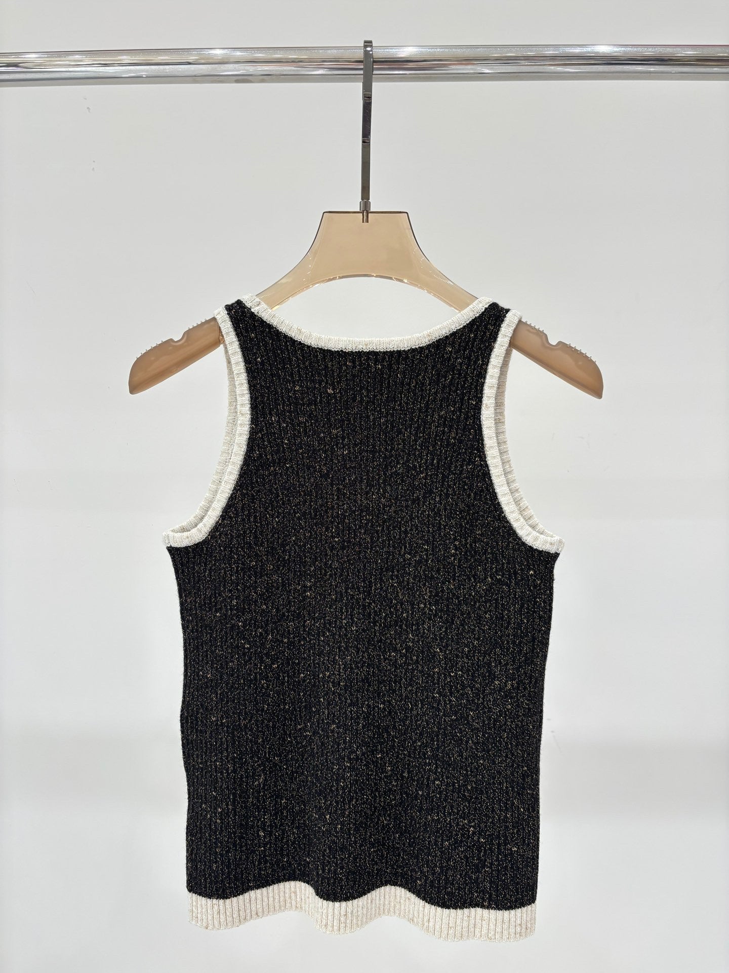 Black & White Tweed-Knit Tank with Metallic Flecks