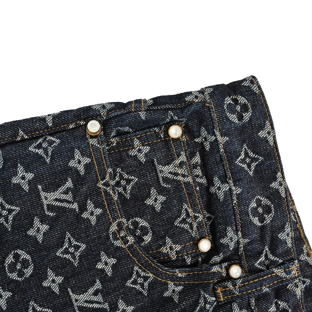 Jean coupe droite 24Fw en jacquard imprimé intégral et résistant, avec boutons nacrés