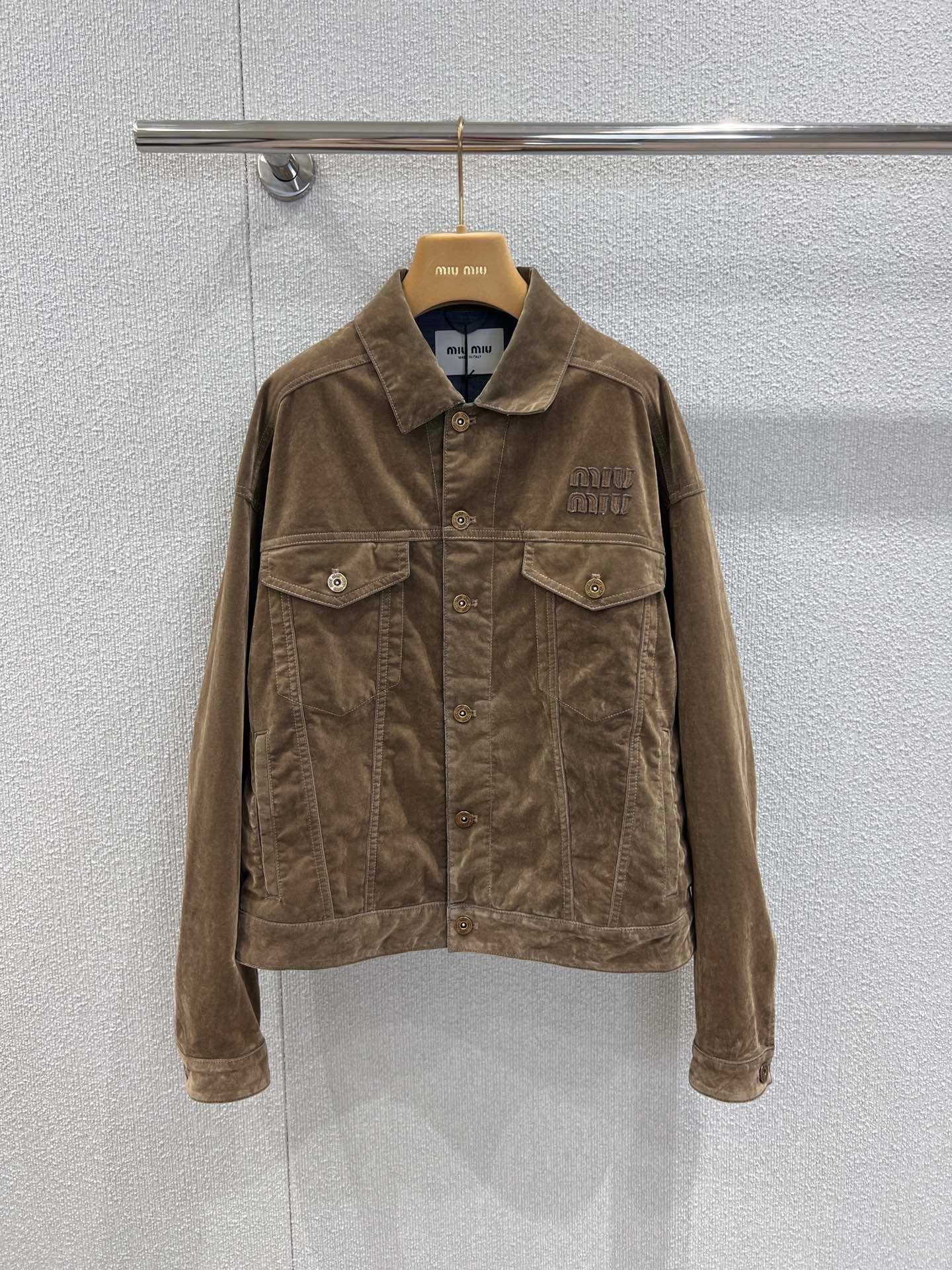 Veste simple boutonnage en denim velours à revers