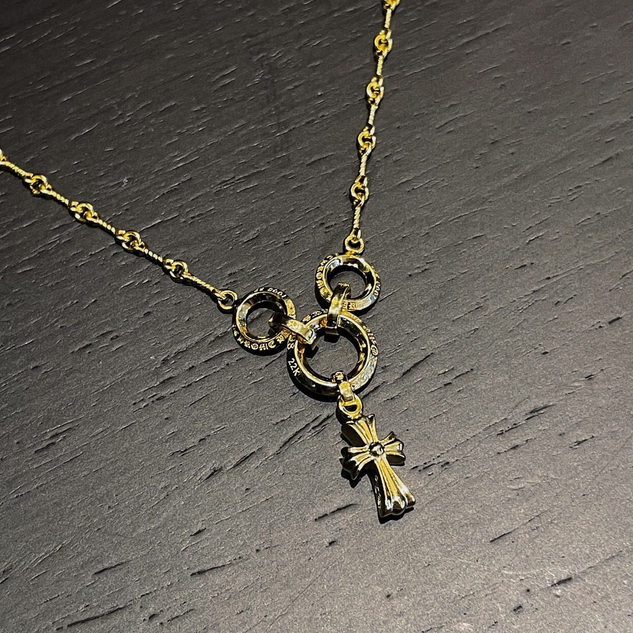 🔥🔥🔥24FW NEUE CHHES-Halskette mit drei Ringen und kleinem Kreuz
