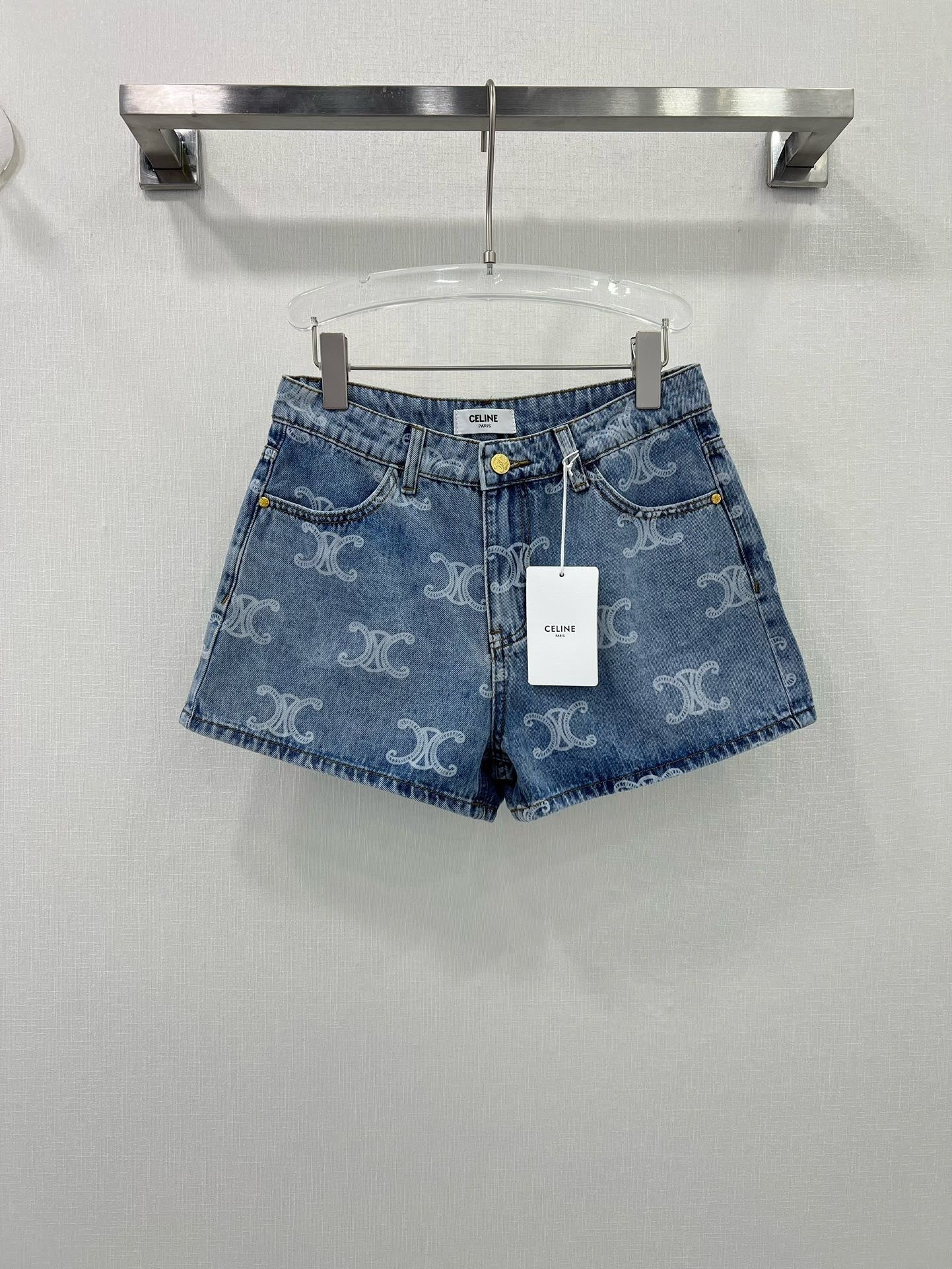 Tissu denim en coton sergé avec imprimé Arc de Triomphe sur toute la surface