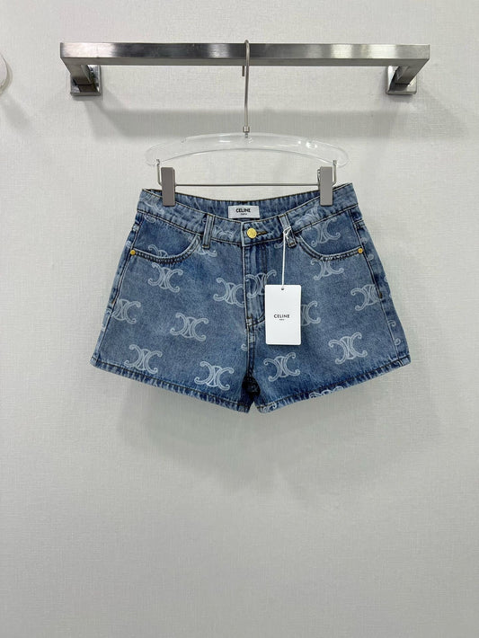 Tissu denim en coton sergé avec imprimé Arc de Triomphe sur toute la surface