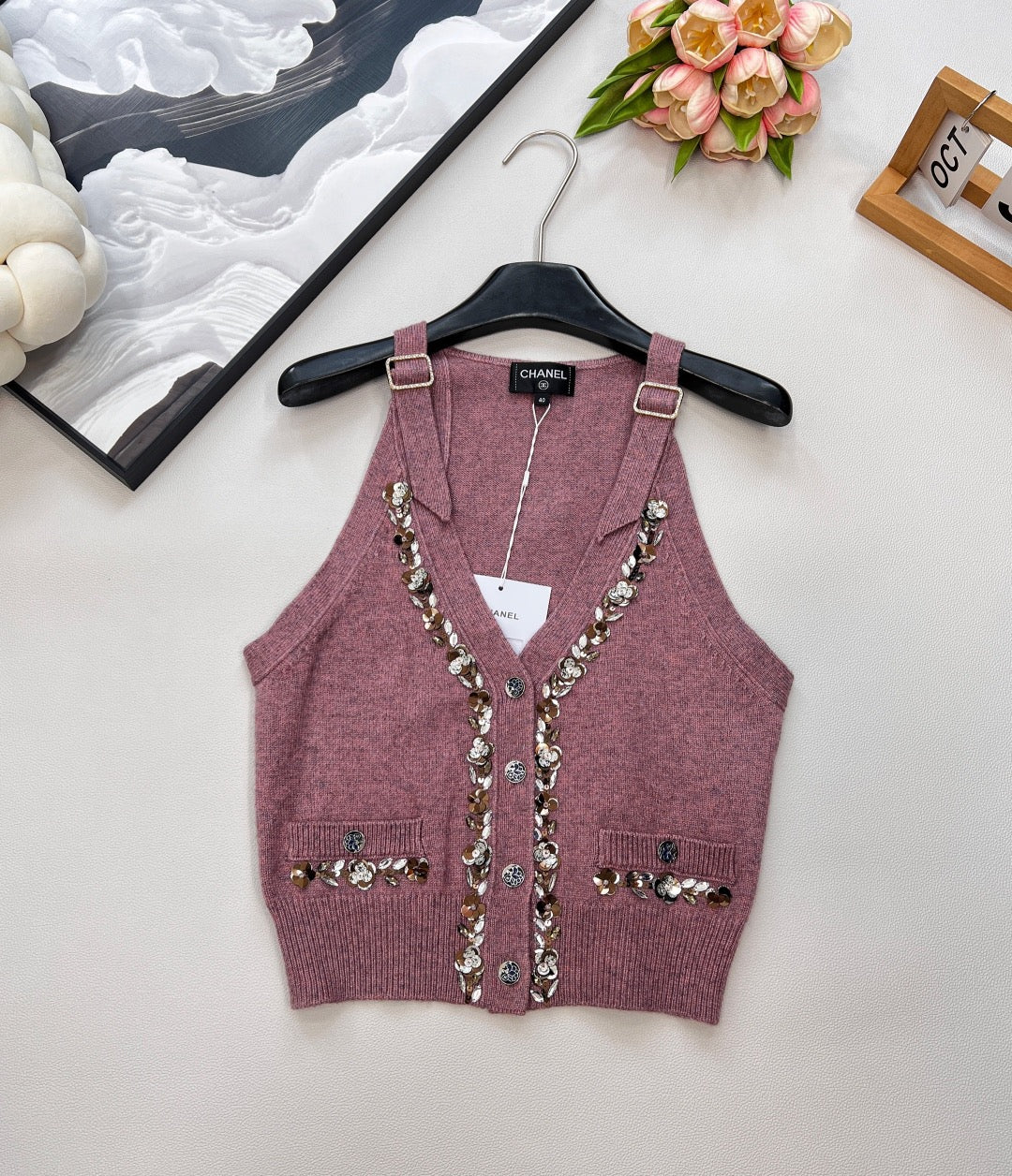 Nouveau gilet tricoté perlé 25SS