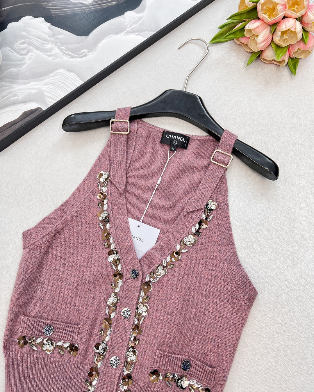 Nouveau gilet tricoté perlé 25SS