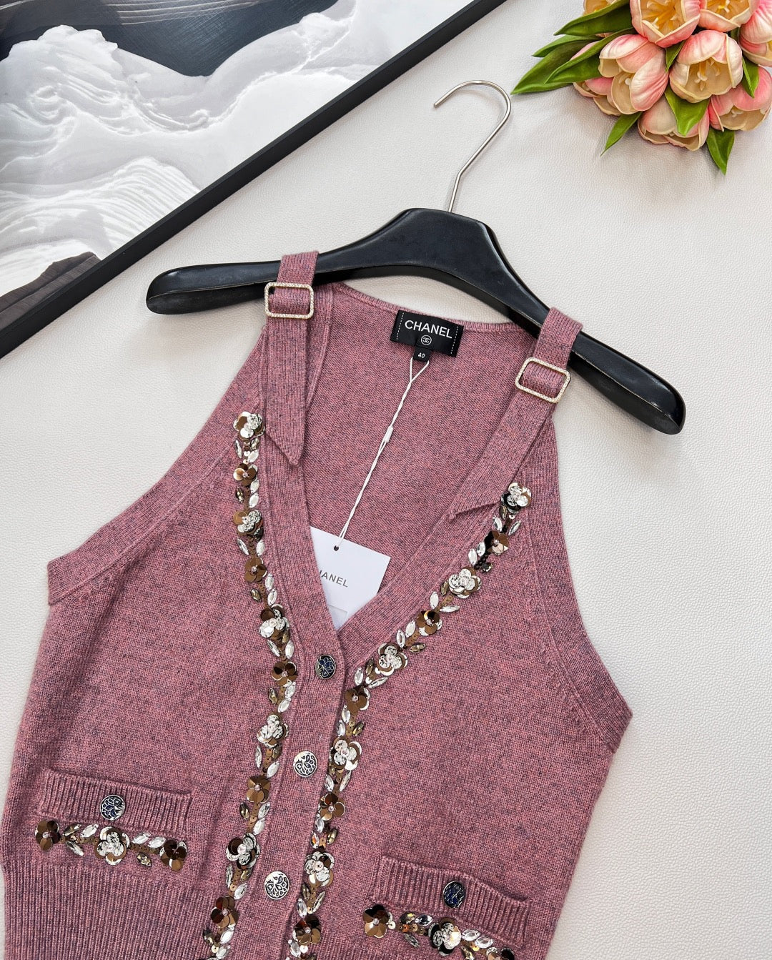 Nouveau gilet tricoté perlé 25SS