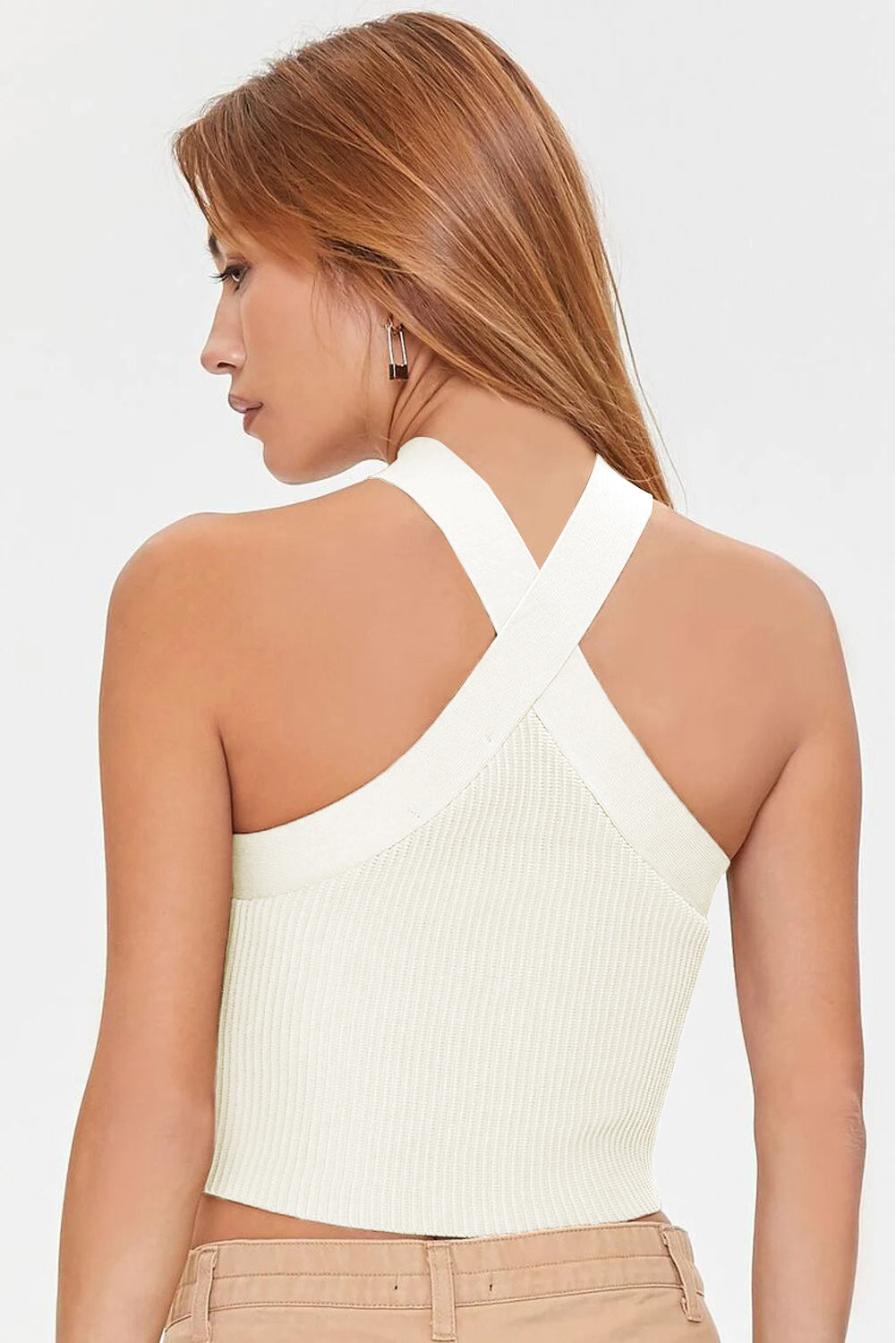 White ribbed crisscross tank top