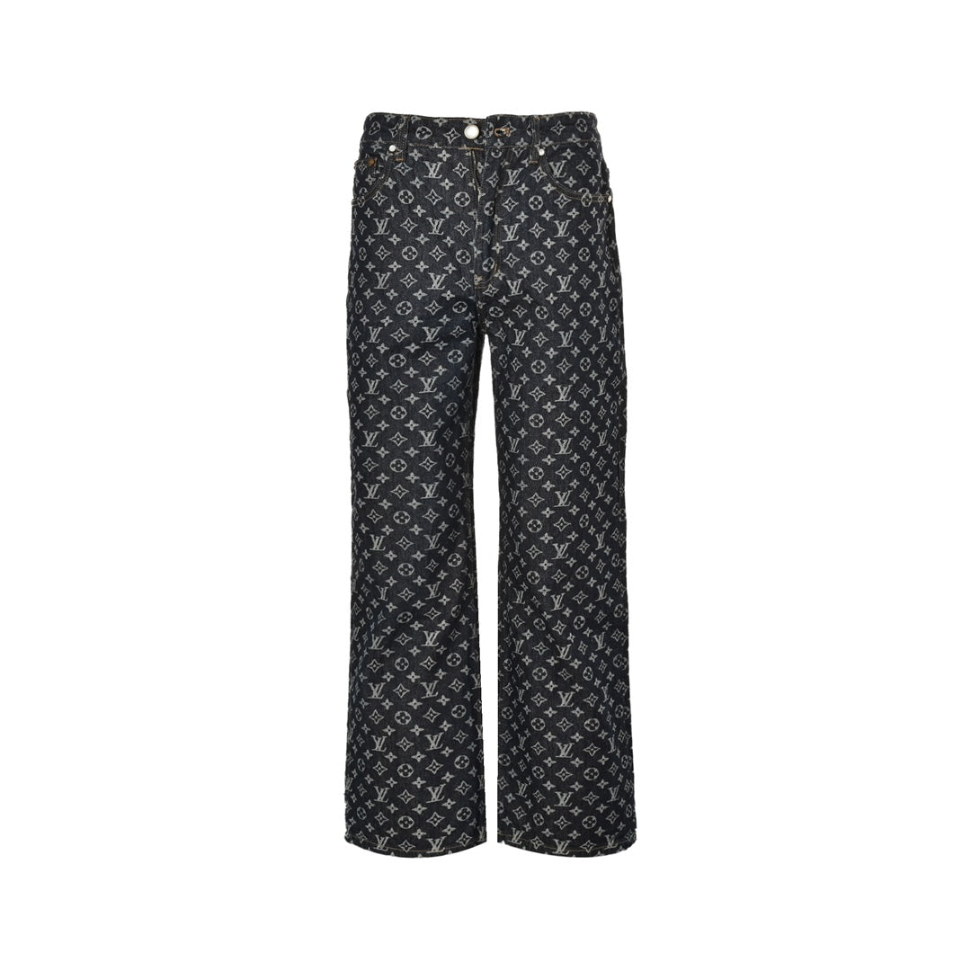 Jean coupe droite 24Fw en jacquard imprimé intégral et résistant, avec boutons nacrés