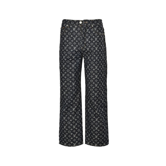 Jean coupe droite 24Fw en jacquard imprimé intégral et résistant, avec boutons nacrés