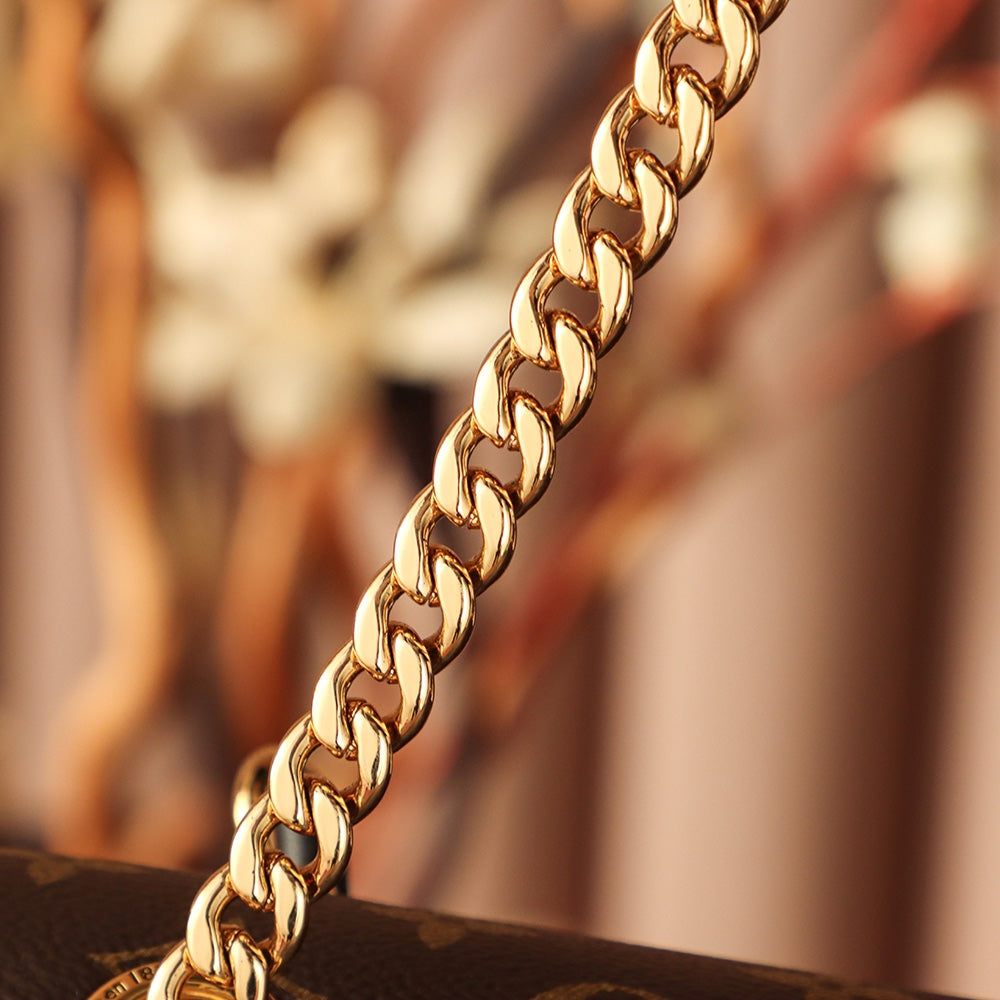 Braunes, beschichtetes Canvas mit Monogramm und Passy-Goldbeschlägen