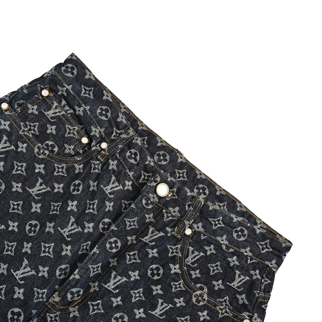 Jean coupe droite 24Fw en jacquard imprimé intégral et résistant, avec boutons nacrés