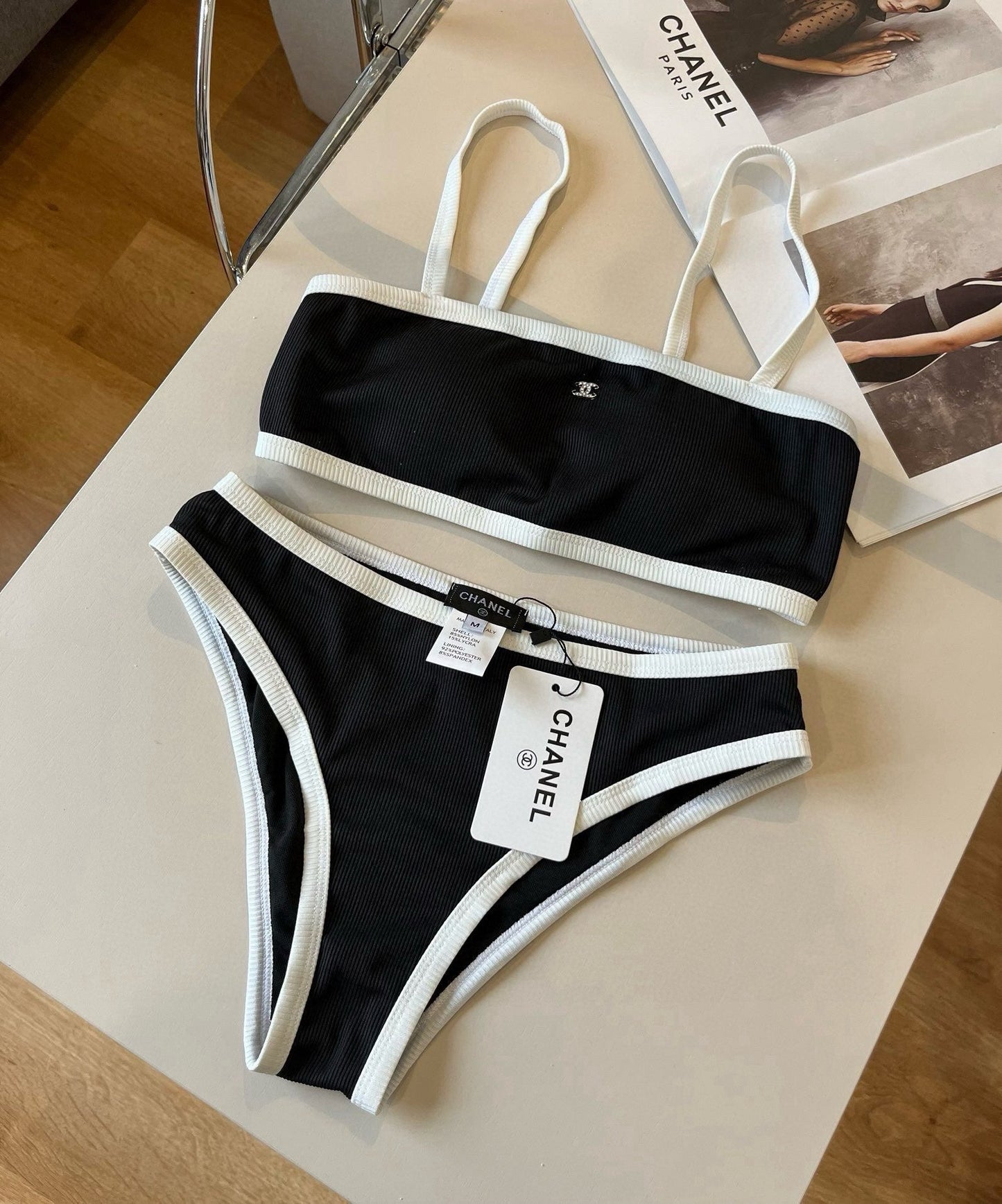 Black & White Ribbed Bikini with Convertible Hardware