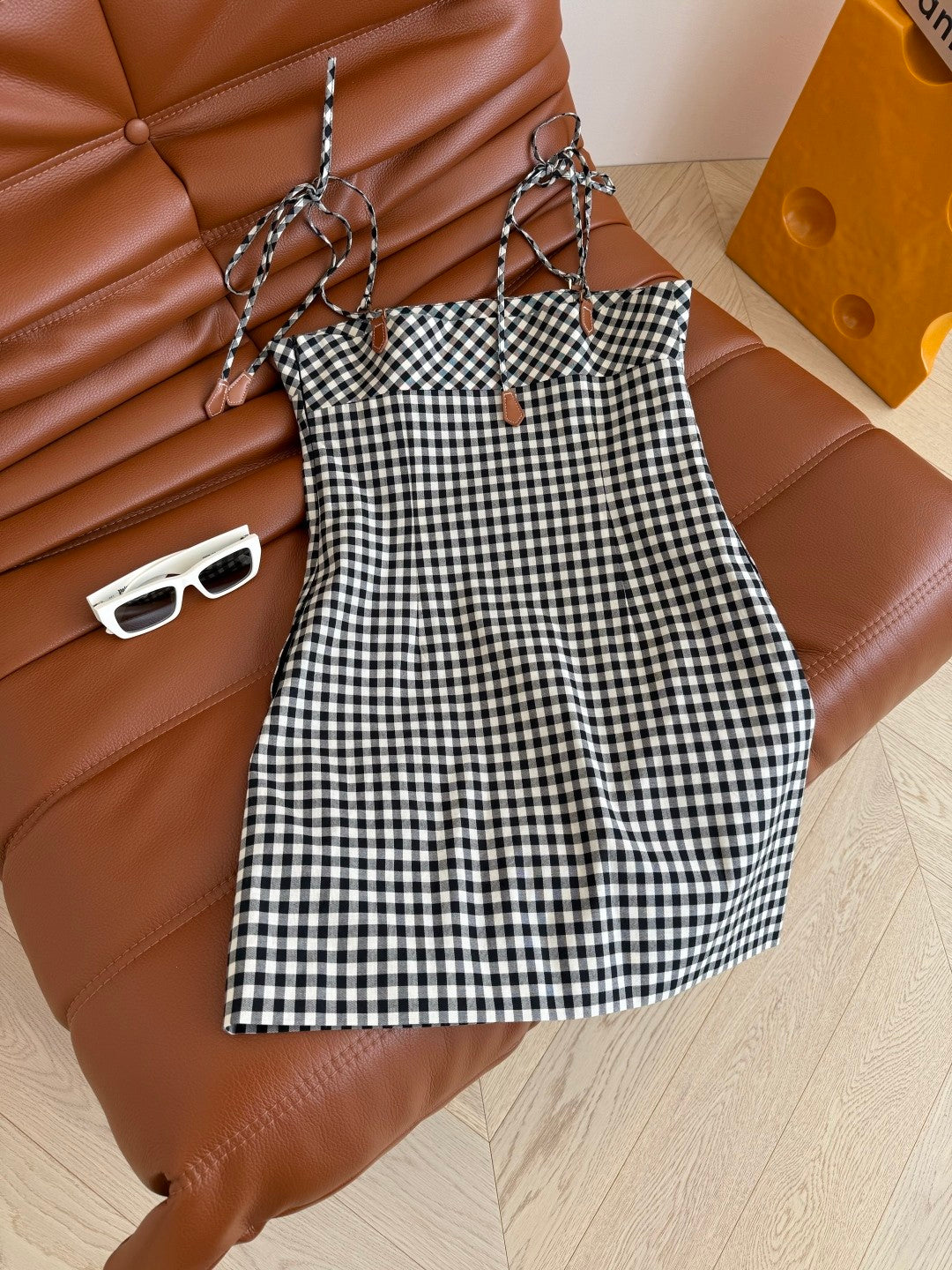 Black & White Gingham Slip Dress
