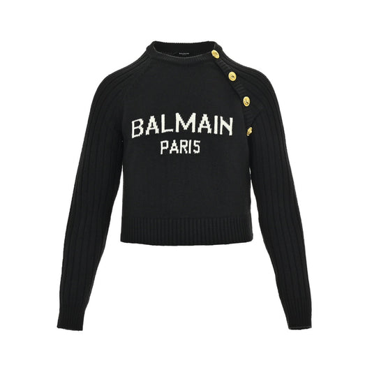 Pull ras du cou à boutons métalliques et logo lettre pour femme