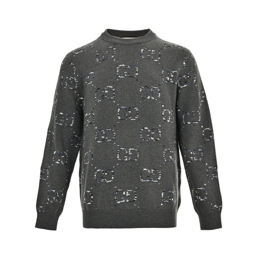 Pull col rond avec logo jacquard dégradé sur toute la surface