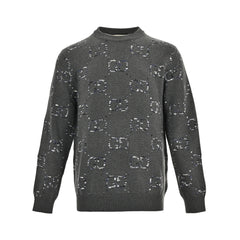 Pull col rond avec logo jacquard dégradé sur toute la surface