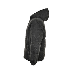 Doudoune à capuche en toile jacquard Double G à motif foncé