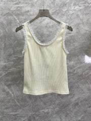 Lace-Accented Knit Tops + Tailored Taupe Pleated Skirt Set