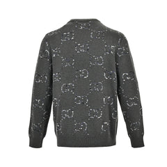 Pull col rond avec logo jacquard dégradé sur toute la surface