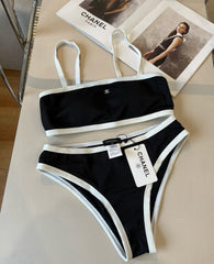 Black & White Ribbed Bikini with Convertible Hardware