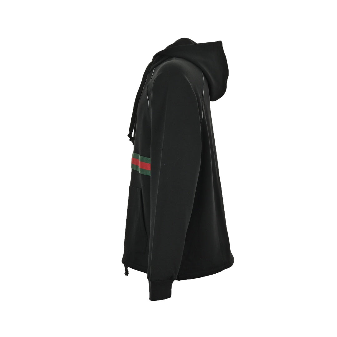 Langärmliges Kapuzensweatshirt mit halbem Reißverschluss und Webmuster in Rot und Grün