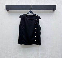 Sleeveless Satin Top with Ornate Gold Buttons