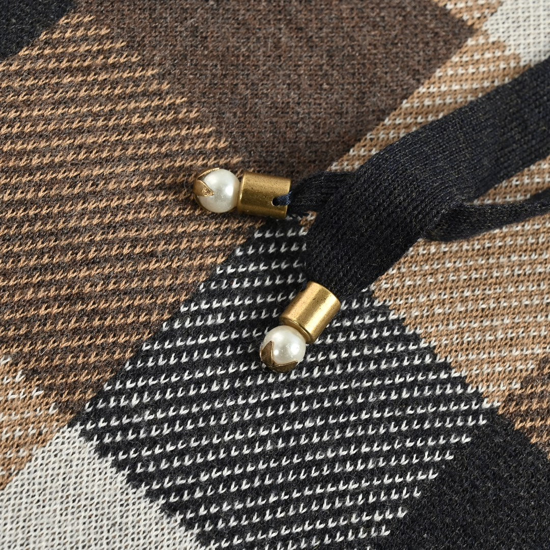 Jacquard-Strick-Kapuzensweatshirt mit Schachbrettmuster