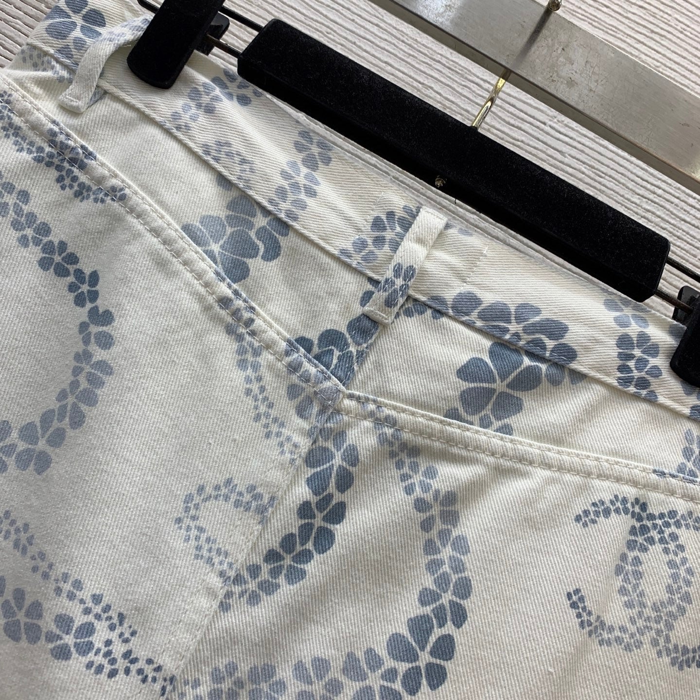 Dual-Textile Bottoms: Printed Denim Shorts + Knit Mini Skirt