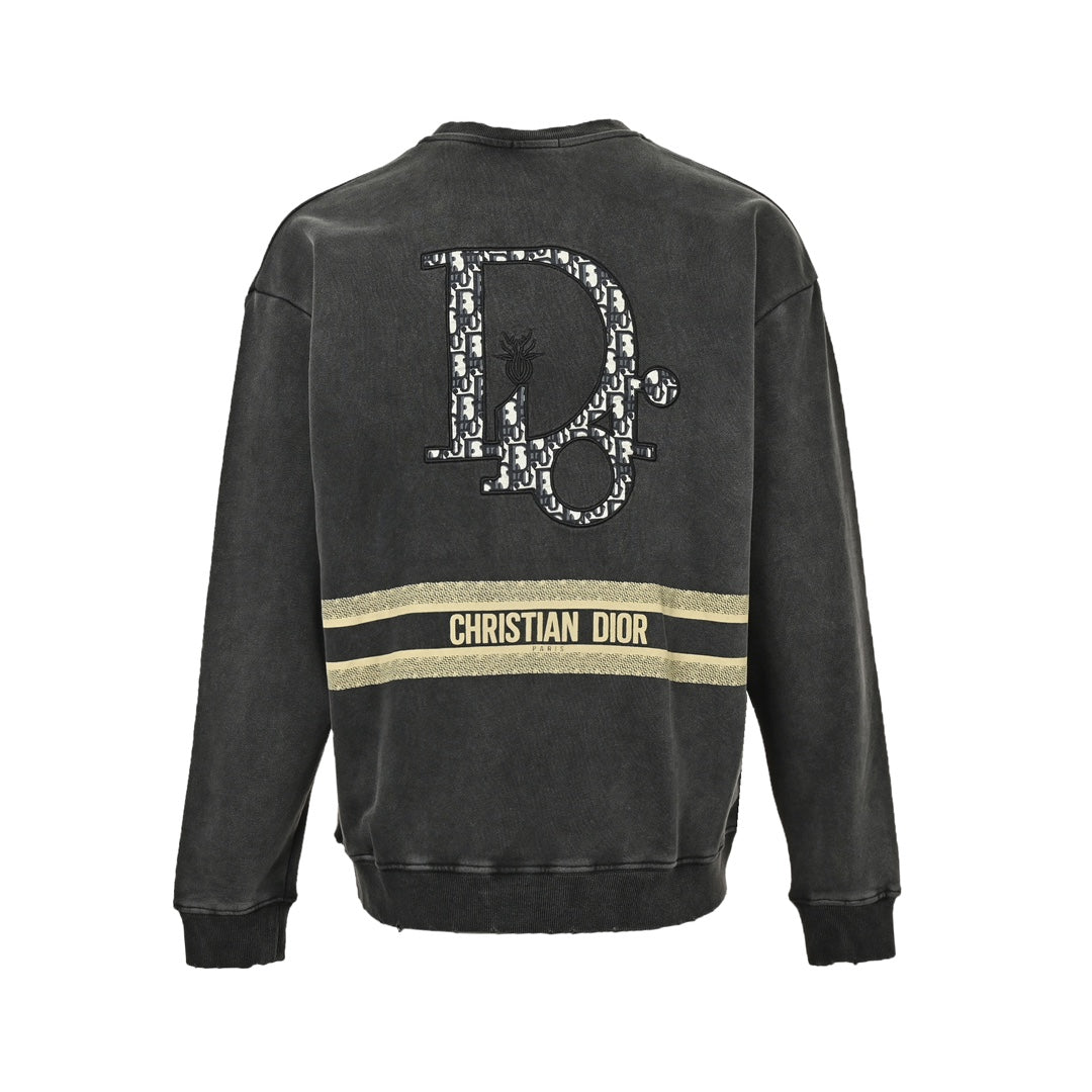 Sweat-shirt ras du cou délavé avec logo brodé