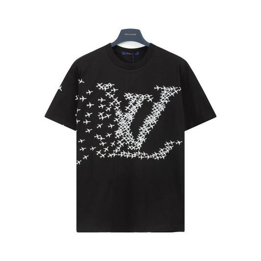 Kurzärmliges T-Shirt mit kleinem Flugzeug-Farbverlaufsdruck